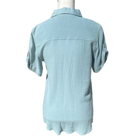 Soft Surroundings Gauzy Textured Cotton Light Blue Top XS Short Sleeve Tunic - Picture 4 of 11